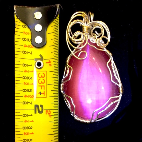 SJC Wire Wrapped Pink Cat’s Eye Pendant - Picture 8 of 8